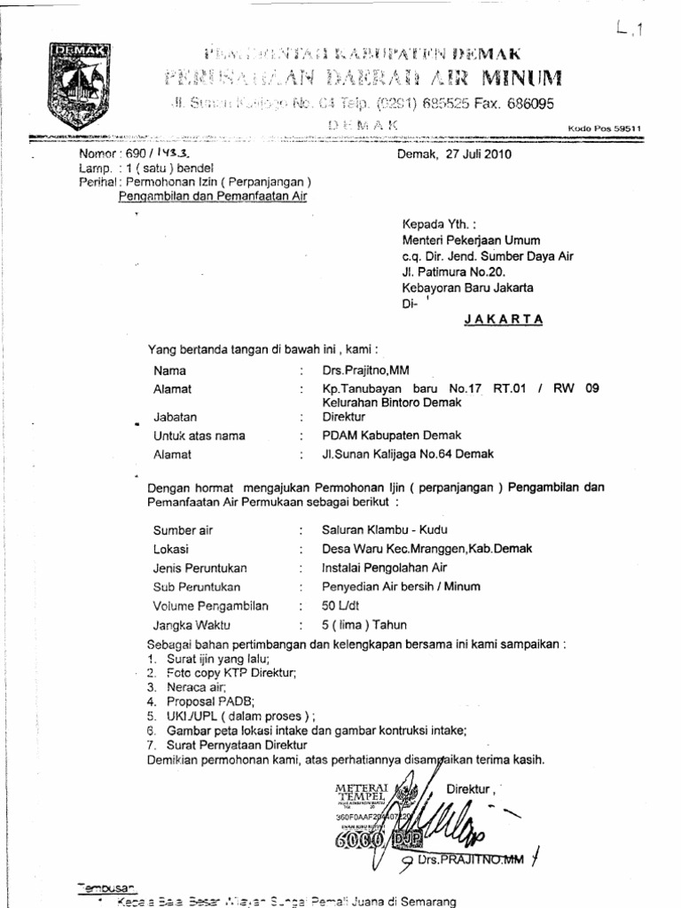 Contoh Surat Do Penapis Air
