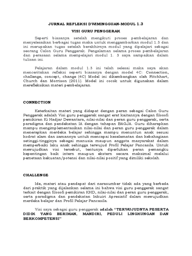 Refleksi Visi Guru Penggerak Modul 1.3 | PDF | Karier & Perkembangan ...