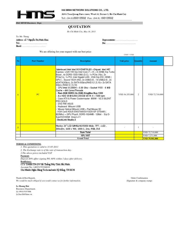 Quotation for Computer Hardware Supplies | PDF | Personal Computing ...