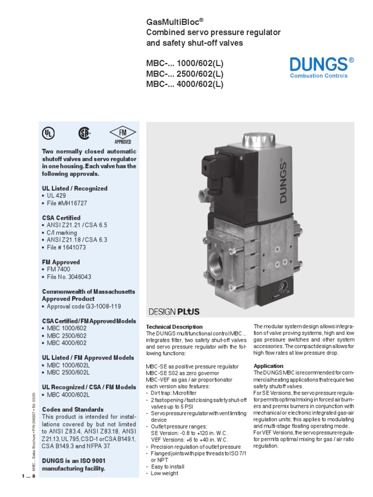 Gasmultibloc Combined Servo Pressure Regulator and Safety ShutOff Valves Mbc... 1000/602 (L