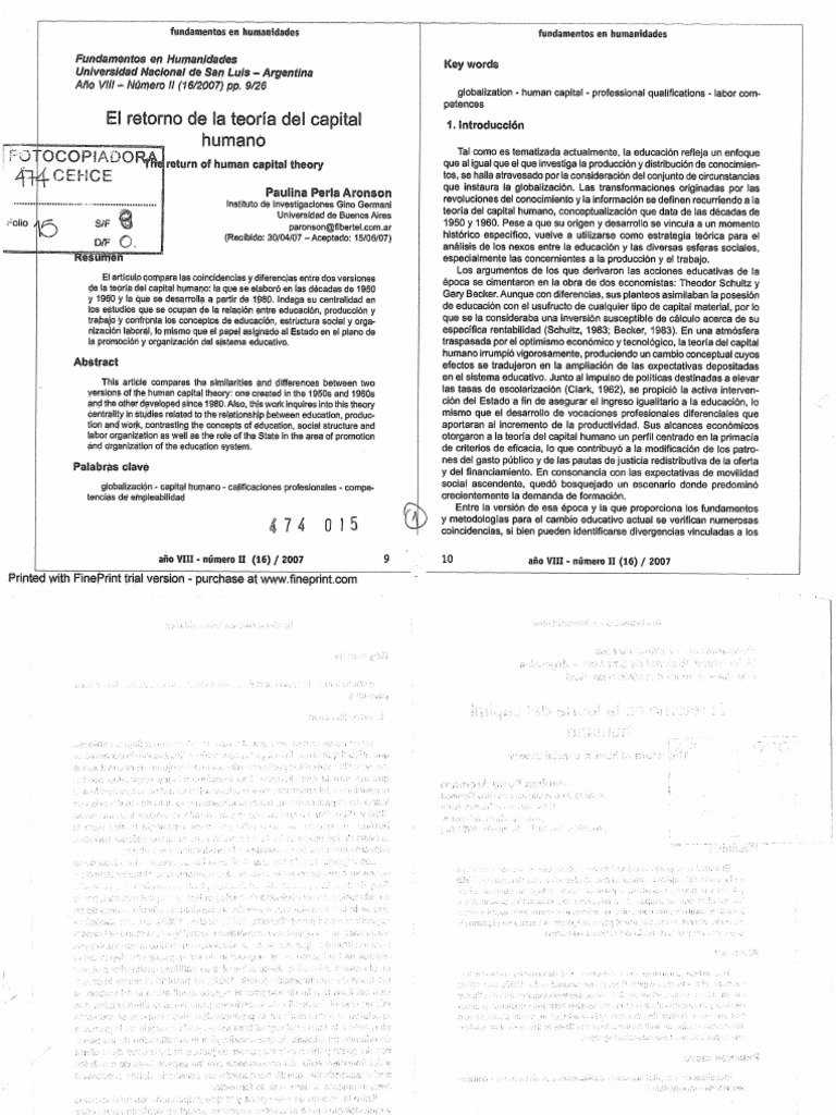 ARONSON. El Retorno de La Teoría Del Capital Humano PDF