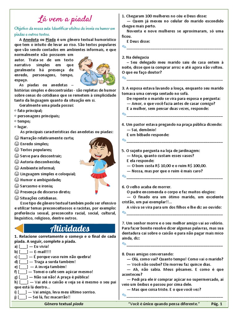 Atividades sobre Gênero Textual: Piada | PDF | Piadas | Hagar