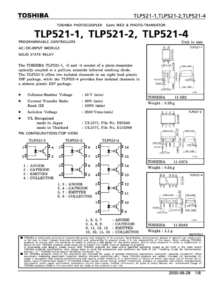 TLP521 PDF, TLP521 Description, TLP521 Datasheet, TLP521 View ...