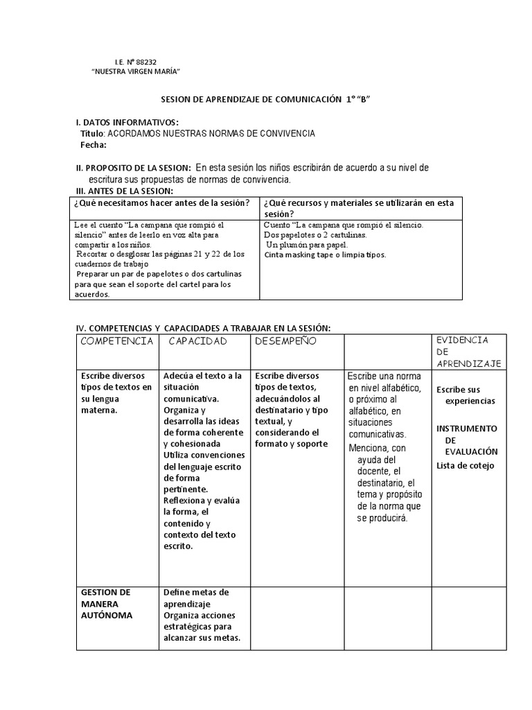 SESION 3 Acordamos Nuestras Normas de Convivencia | PDF | Salón de ...