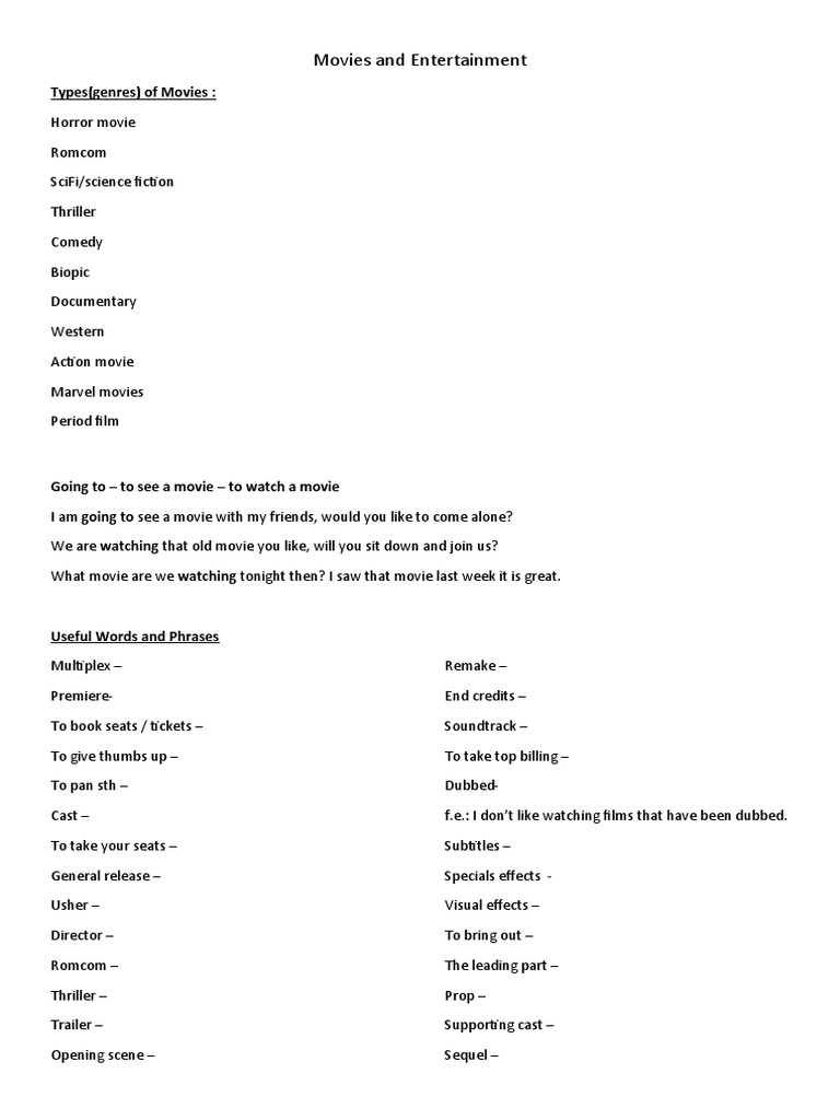 Exploring Movie Genres and Vocabulary | PDF