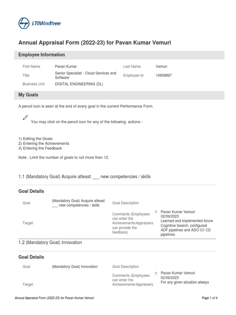 Annual Appraisal Form | PDF | Goal | Troubleshooting