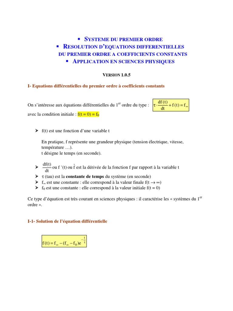 Résolution d'équations diff. ordre 1 | PDF | Équations différentielles ...