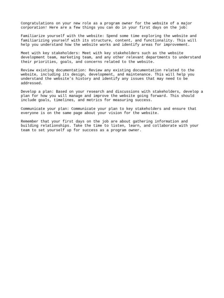 First Steps as a New site Program Owner Familiarize Yourself with