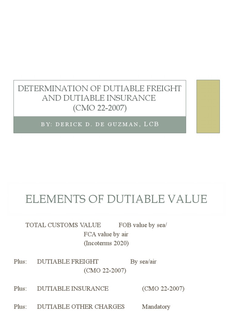 Components of Dutiable Value PDF Cargo Bill Of Lading