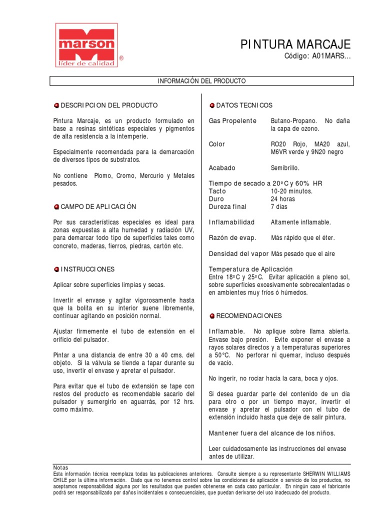 Pintura Marcaje Marson: Aplicaciones y Uso | PDF | Pintar | Química