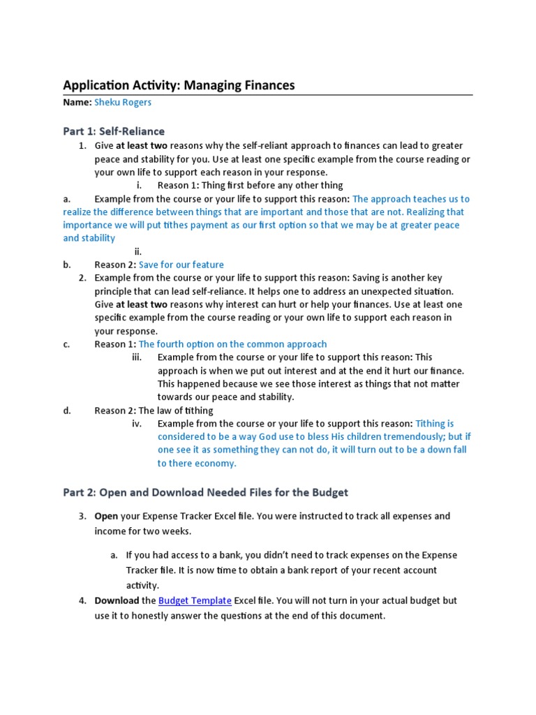 Managing Personal Finances Through Self-Reliance and Budgeting | PDF ...