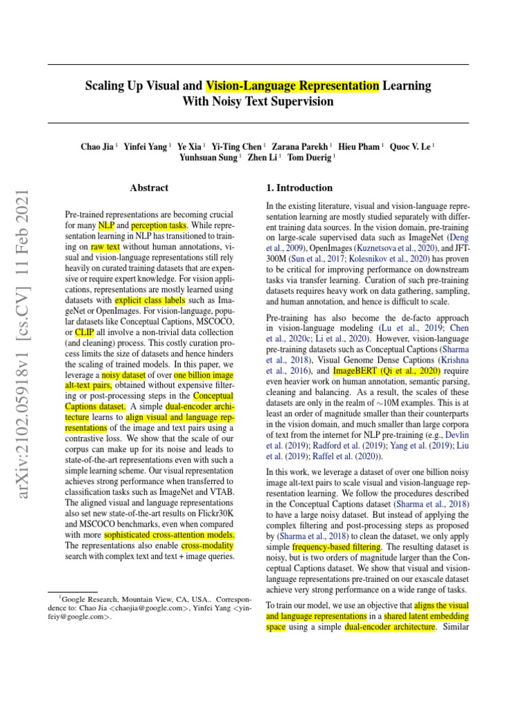Jia et al 2021 scaling up visual and vision language representati