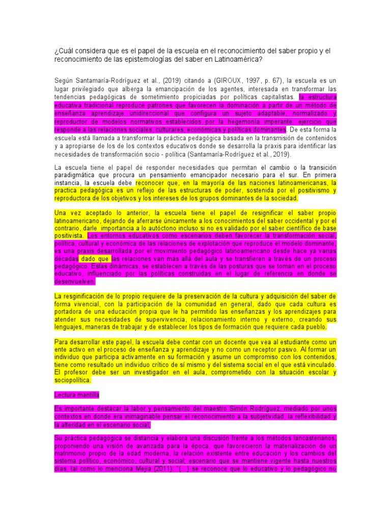 Papel de la escuela en el saber propio | PDF | Ciencias sociales