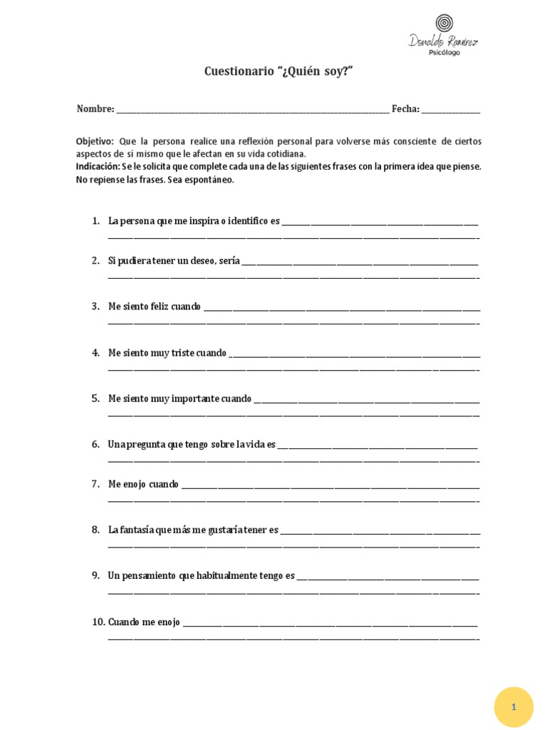 Cuestionario de Autoconocimiento Infantil | PDF | Crecimiento personal ...