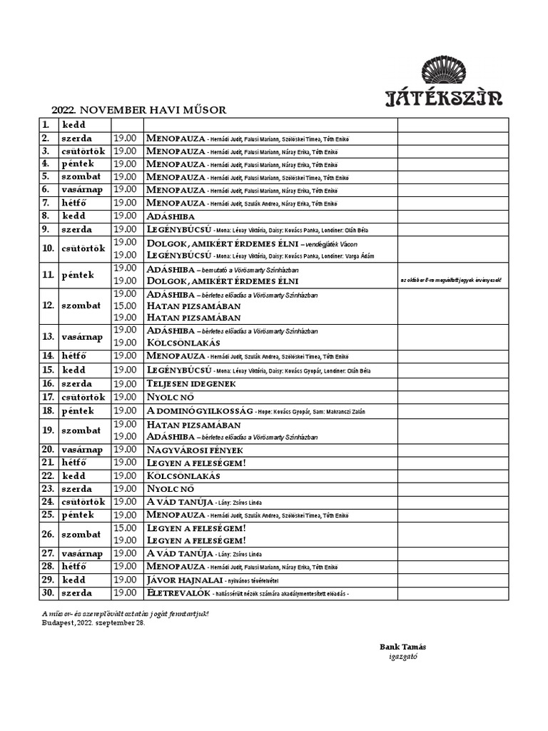 Dpac November Schedule Calendar