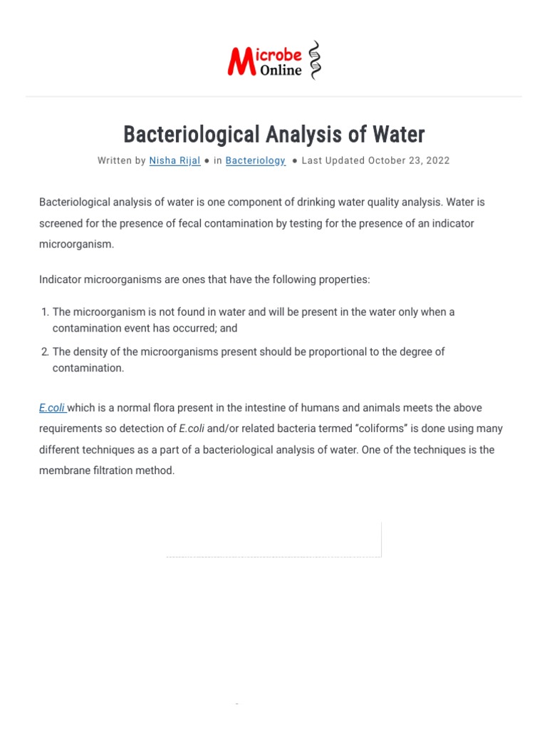Bacteriological Analysis of Water Microbe Online PDF Filtration