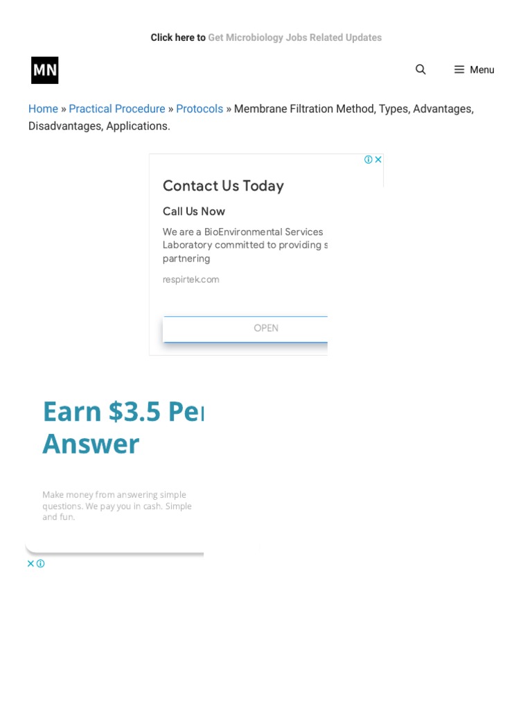 Membrane Filtration Method, Types, Advantages, Disadvantages