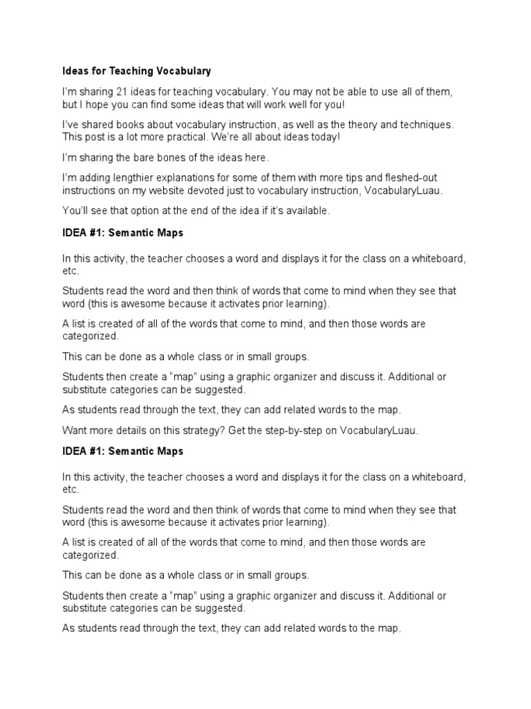 21 Creative Vocabulary Teaching Ideas | PDF | Vocabulary | Cognitive ...