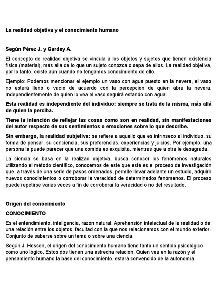 Realidad objetiva y conocimiento humano | PDF | Conocimiento | Empirismo