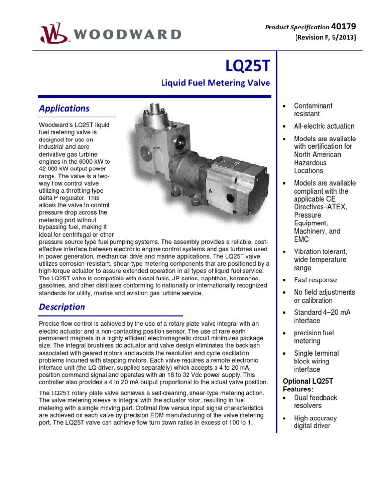 Woodward LQ 25 Metering Valve PDF Valve Diesel Engine