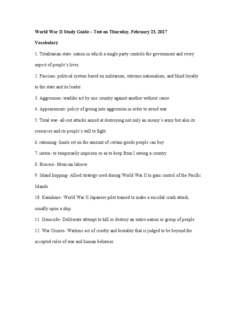 World War II Study Guide | PDF | World War II | Nazi Germany
