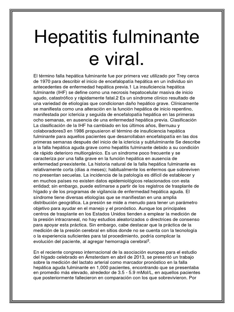 Hepatitis Fulminante: Diagnóstico y Manejo | PDF | Hepatitis ...