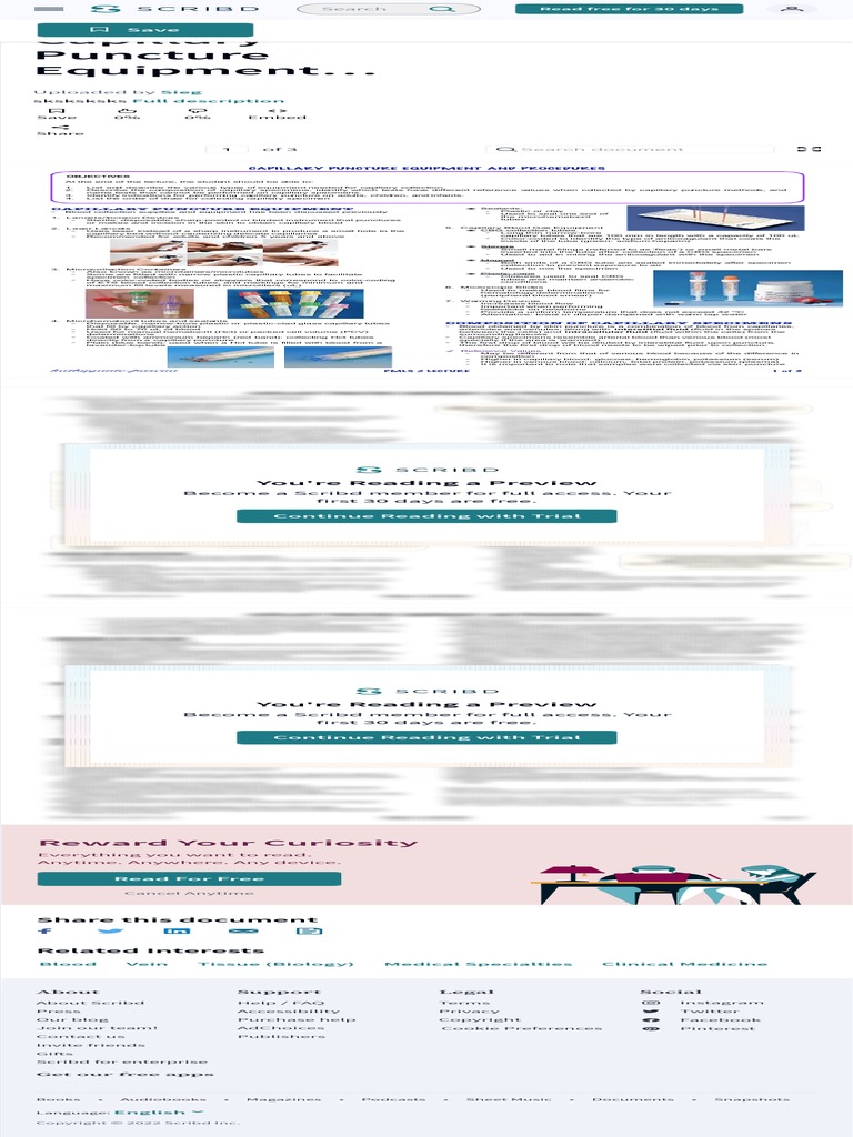 Capillary Puncture Equipment and Procedure PDF Blood Vein PDF