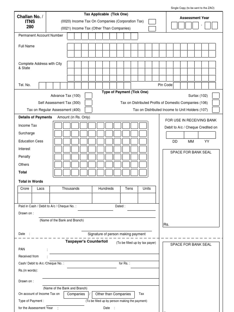 Income Tax Challan No. 280 Form | PDF | Finance & Money Management