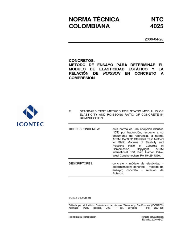 Norma Tecnica NTC Colombiana 4025 e Stan | PDF | Science | Ingeniería