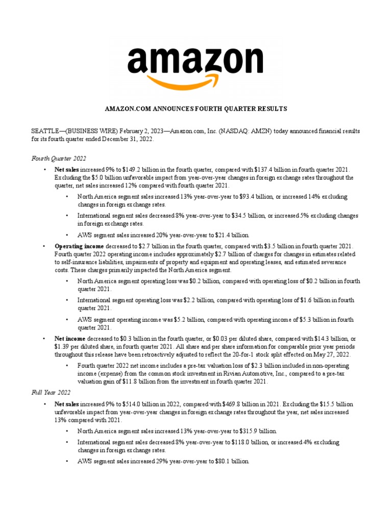 Q4 2022 Amazon Earnings Release PDF Equity (Finance) Amazon Web