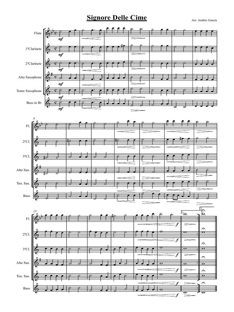 Signore Delle Cime New Full Score Pdf Bois Musique