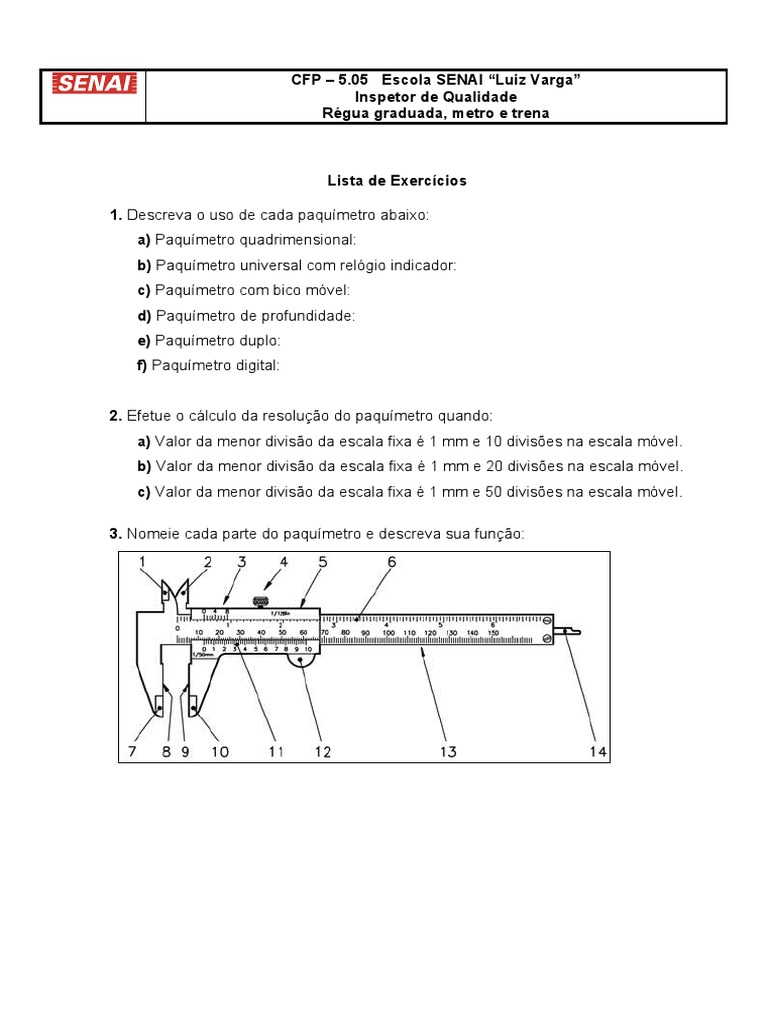 Lista de Exercícios 5 - Paquímetro | PDF