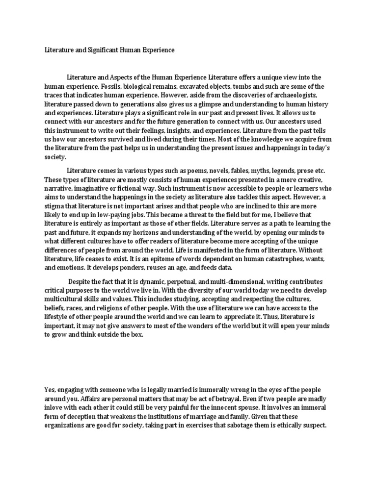 literature and significant human experience essay