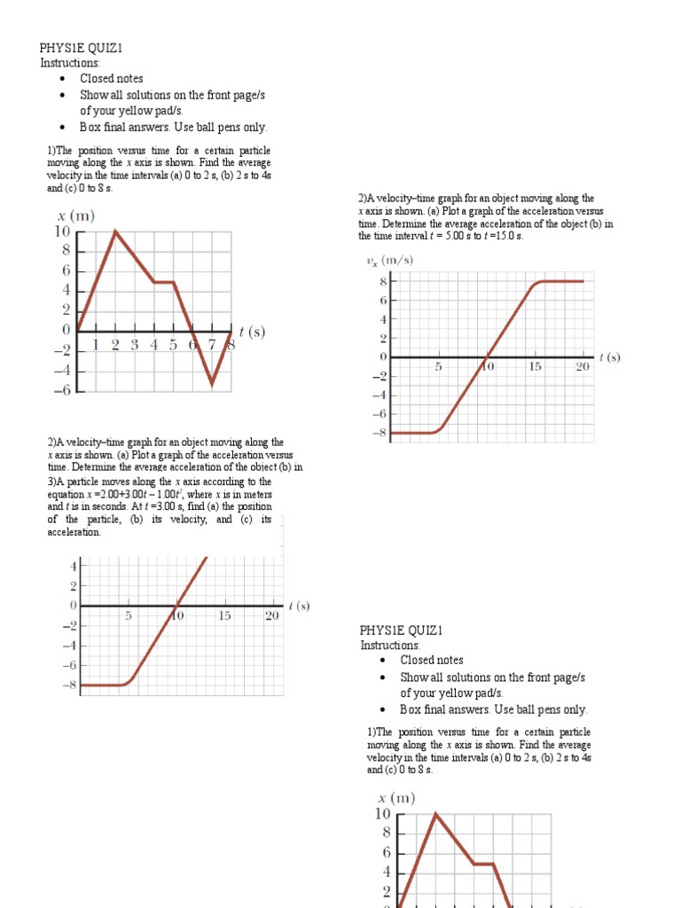 Phys1e Quiz 1 PDF Acceleration Velocity