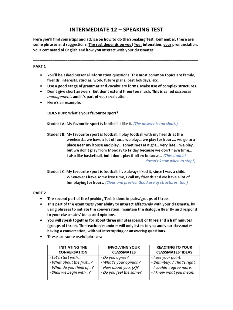 Tips for Intermediate Speaking Test | PDF | Question | Conversation