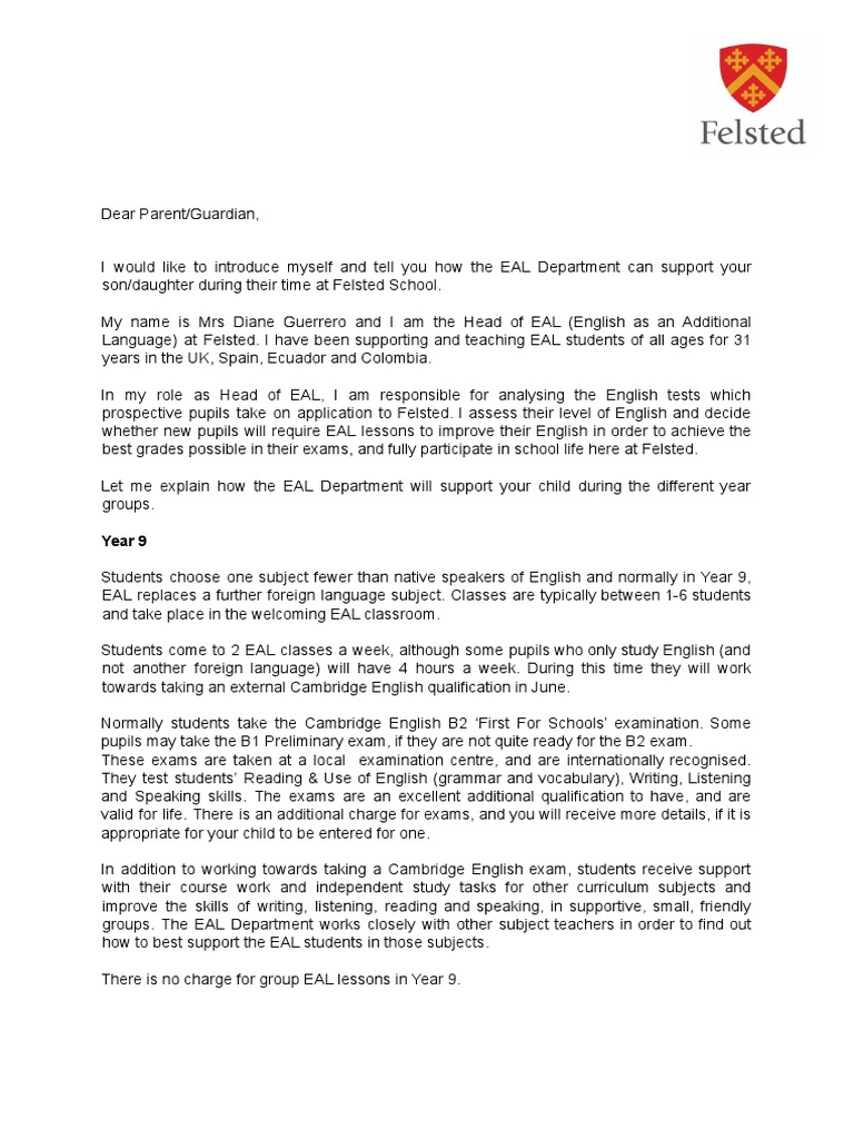 EAL Support Overview at Felsted School | PDF | English As A Second Or ...
