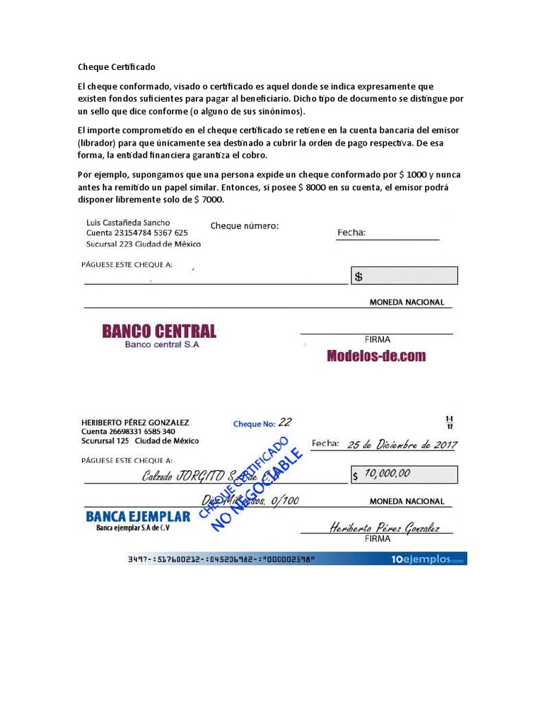 Cheque Certificado Y No Negociable Pdf