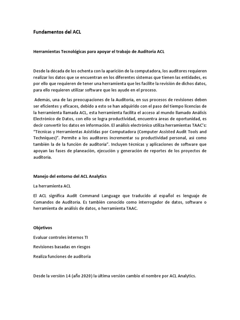 Fundamentos ACL Analytics | PDF | Microsoft Excel | Archivo de computadora