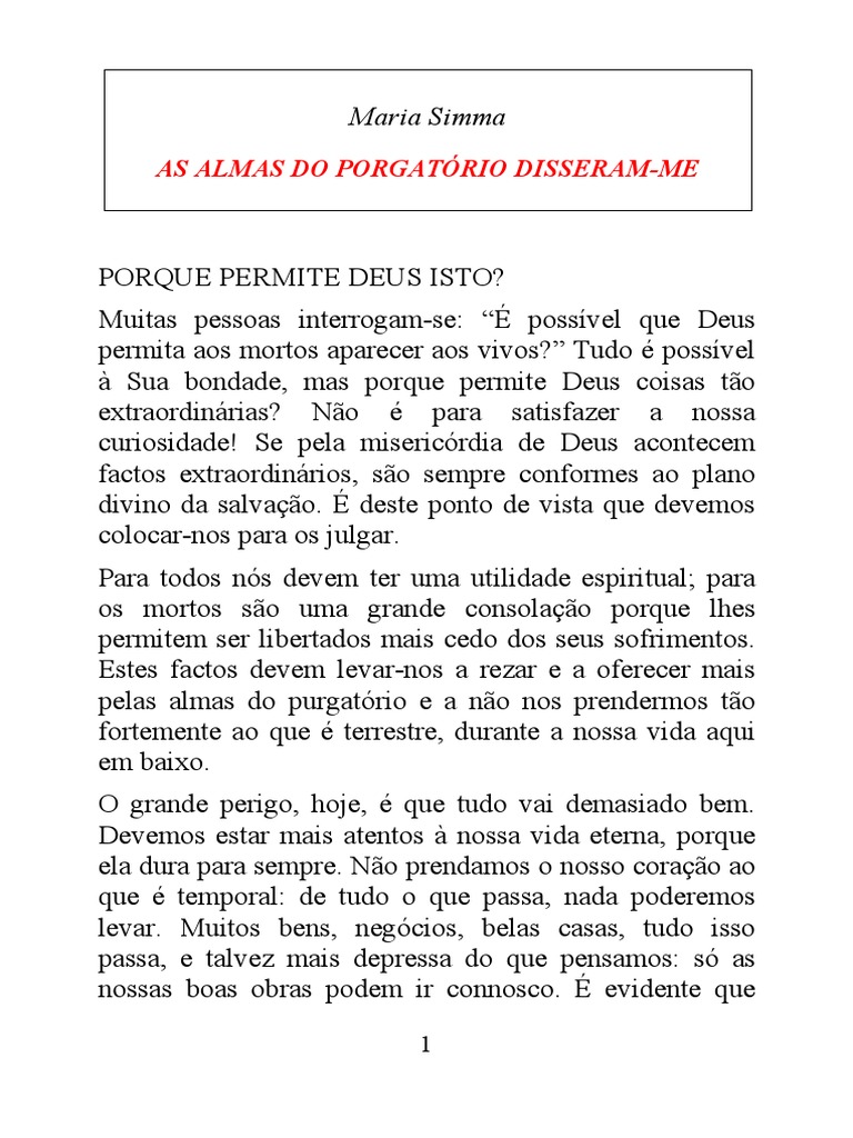 Revelações de Maria Simma sobre o Purgatório | PDF | Purgatório | Alma