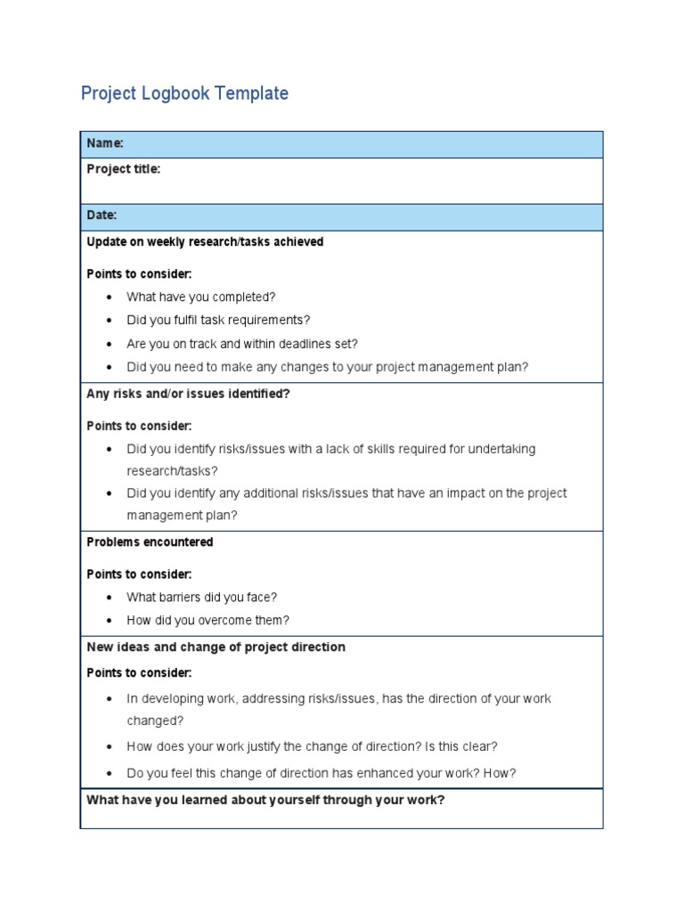 Project Logbook Template Guide | PDF | Career & Growth