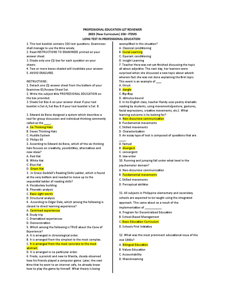 Professional Education LET Reviewer 2023 | PDF | Curriculum | Teachers