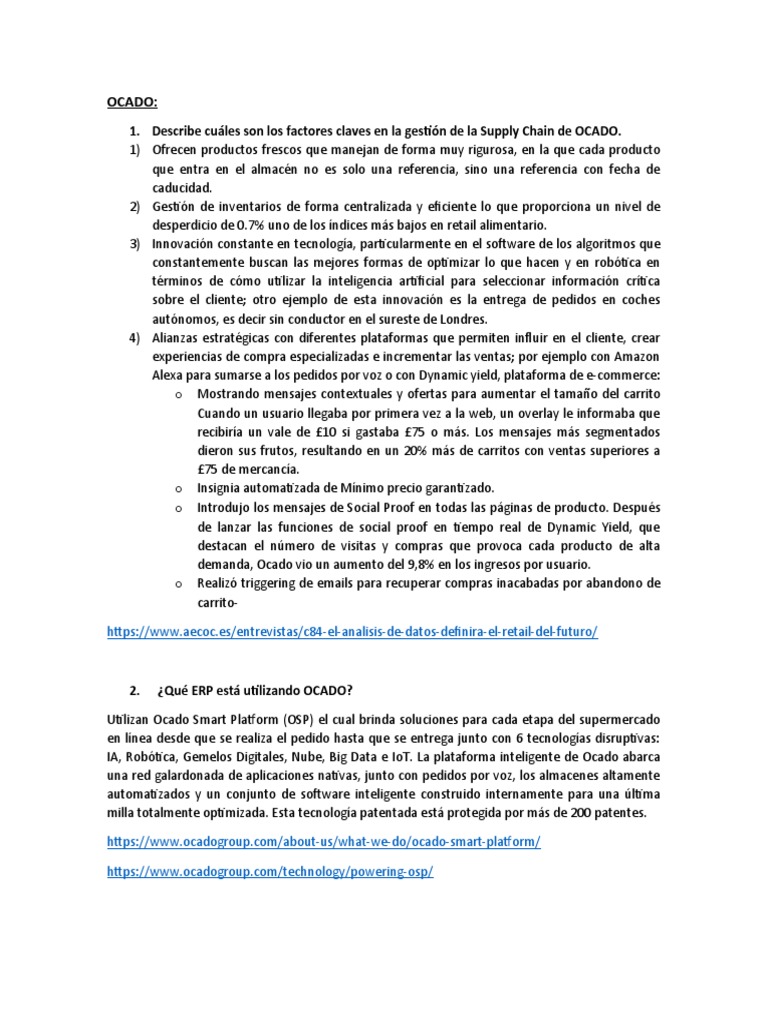 Caso OCADO PDF Red neuronal artificial Aprendizaje profundo Caso OCADO PDF Red neuronal artificial Aprendizaje profundo