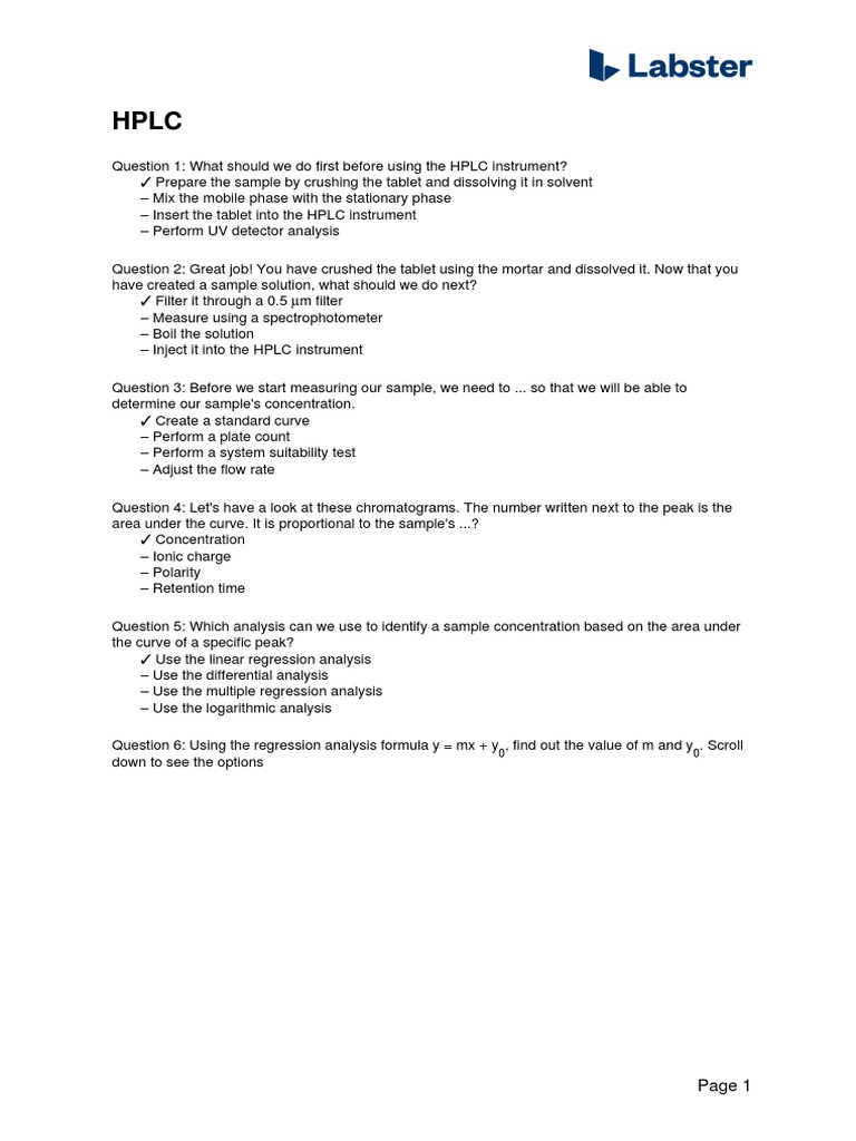 Questions HPLC PDF High Performance Liquid Chromatography
