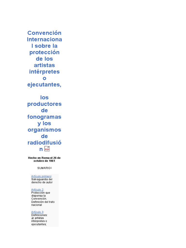 Convención Internacional Sobre La Protección de Los Artistas