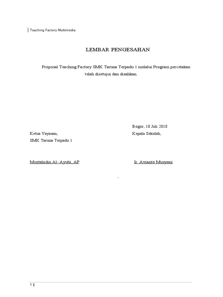 Proposal Teaching Factory SMK Taruna | PDF
