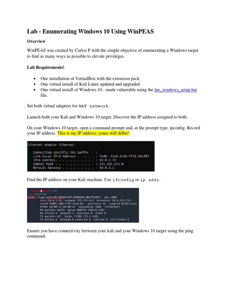 Lab+ +Enumerating+Windows+10+Using+WinPEAS | PDF | Microsoft Windows ...