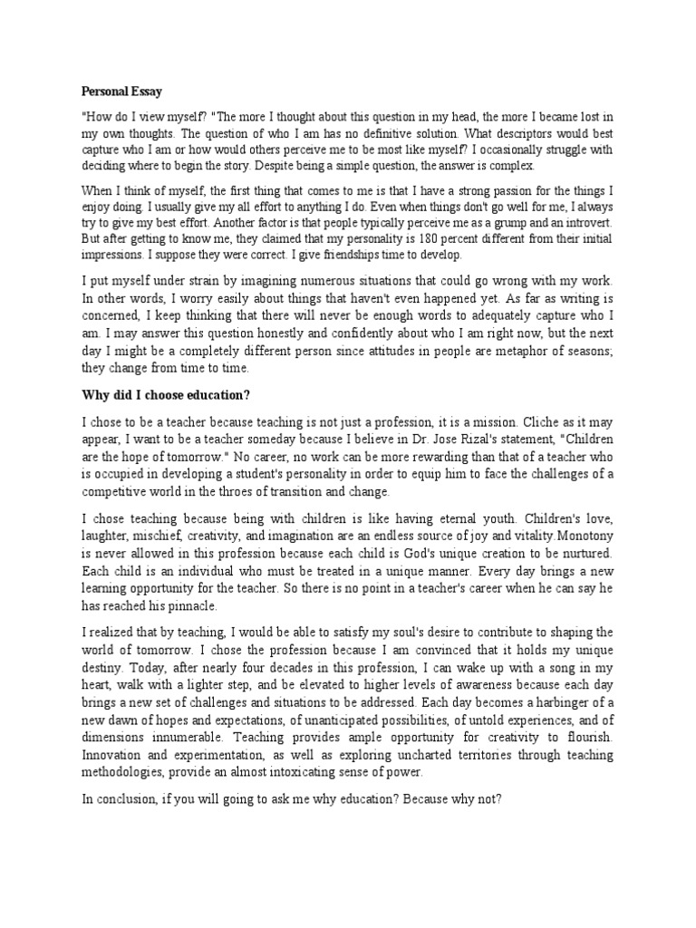 Personal Essay RONALYN PDF Teachers Creativity