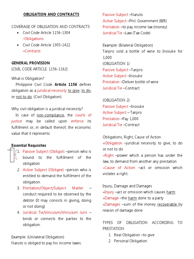 Understanding Obligations and Contracts | PDF | Law Of Obligations ...