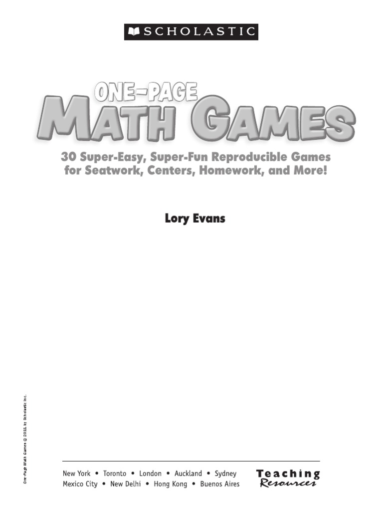 Scholastic One-Page Math Games | PDF | National Council Of Teachers Of ...