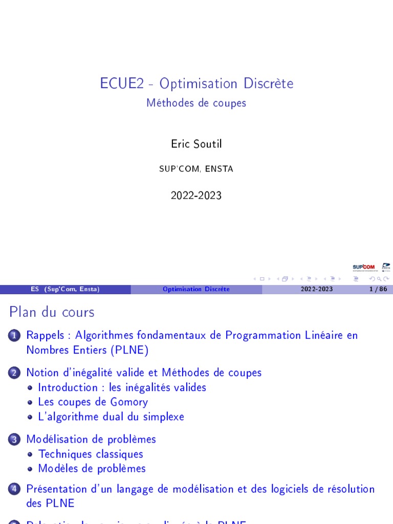 Méthodes de coupes en optimisation discrète | PDF | Optimisation ...
